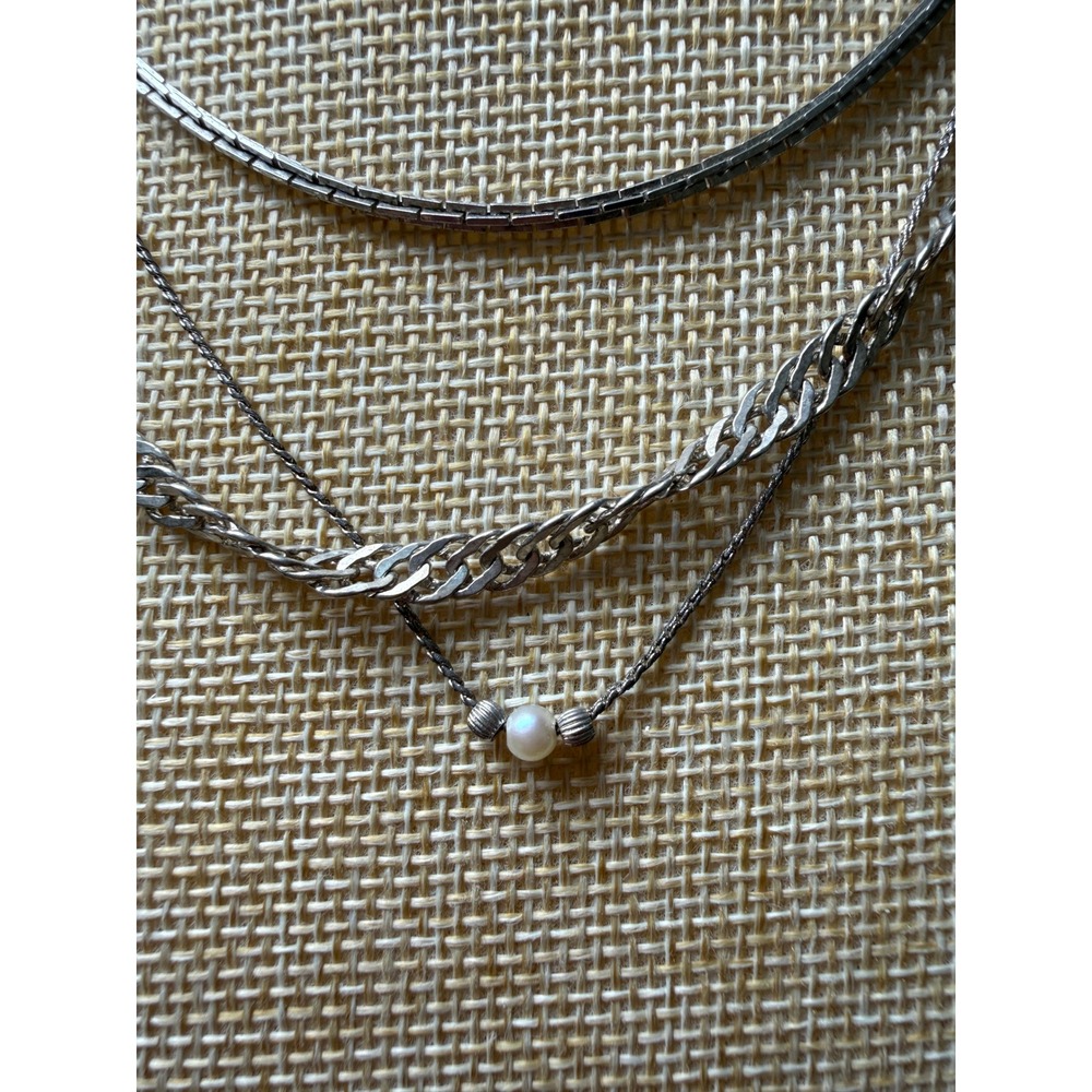 Vintage Layered Multi Strand Silver Tone Faux Pearl Necklace Lot of 3 Avon - Picture 2 of 11